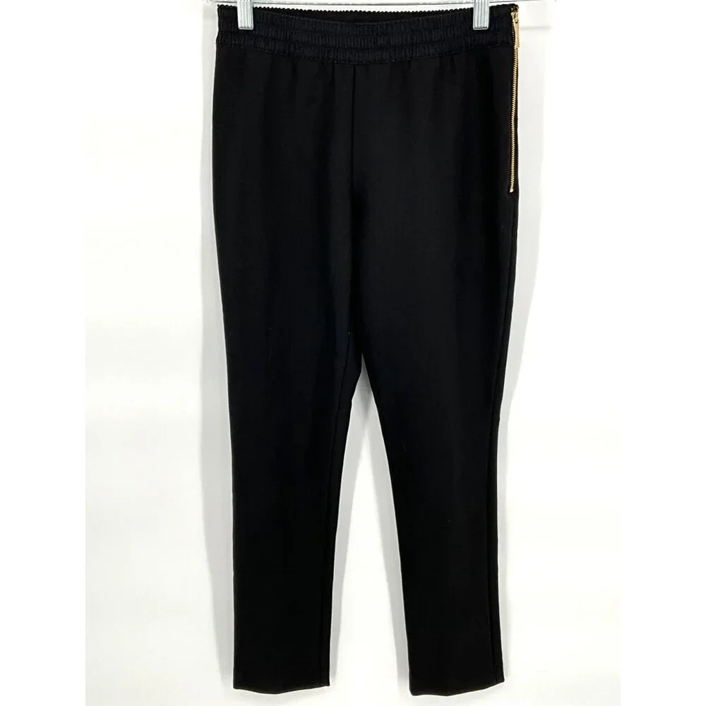 Kate Spade‎ Black Elastic Waist Trousers Side Gold Tone Zipper Size 2